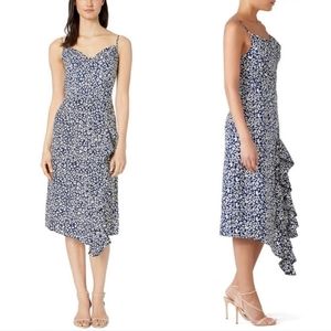J.O.A. Blue Animal Print Sleeveless Dress with Asymetrical Hem and Ruffle Small